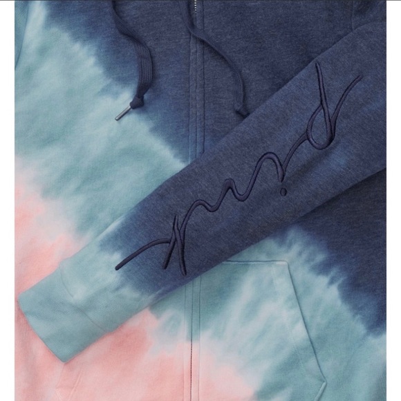 👚💙VS PINK ENSIGN CAMPUS STATIC TIE DYE LOUNGE ZIP UP HOODIE Size Med NWT - Picture 4 of 12